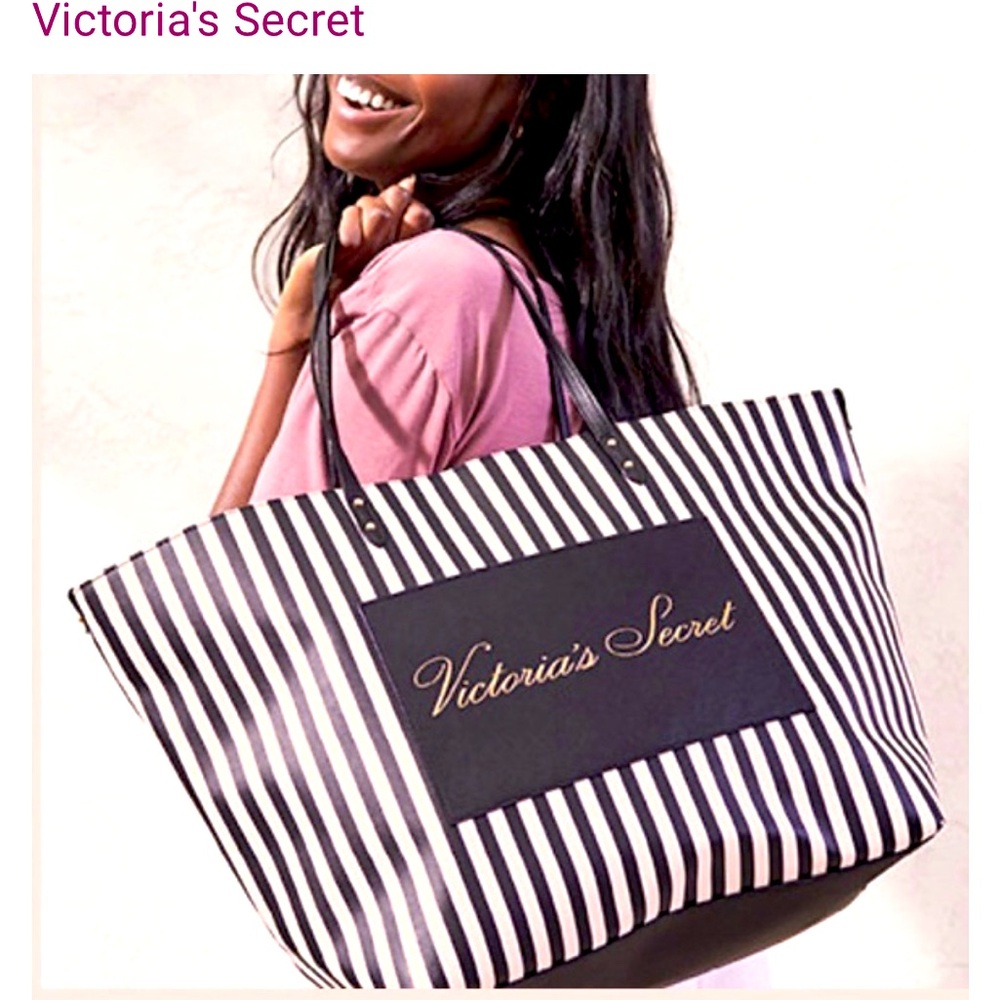 Victoria's Secret Striped Black and White Striped Tote NWOT